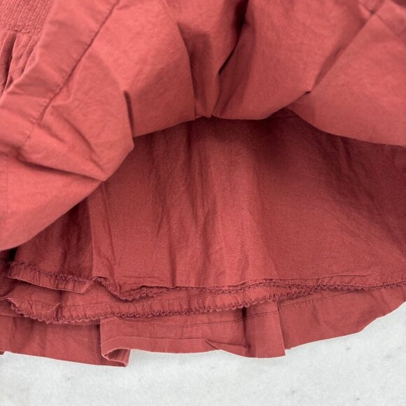 Anthropologie Eula Pintuck Mini Skirt Size M Rust Red Cotton Pleated Lined - Picture 3 of 10